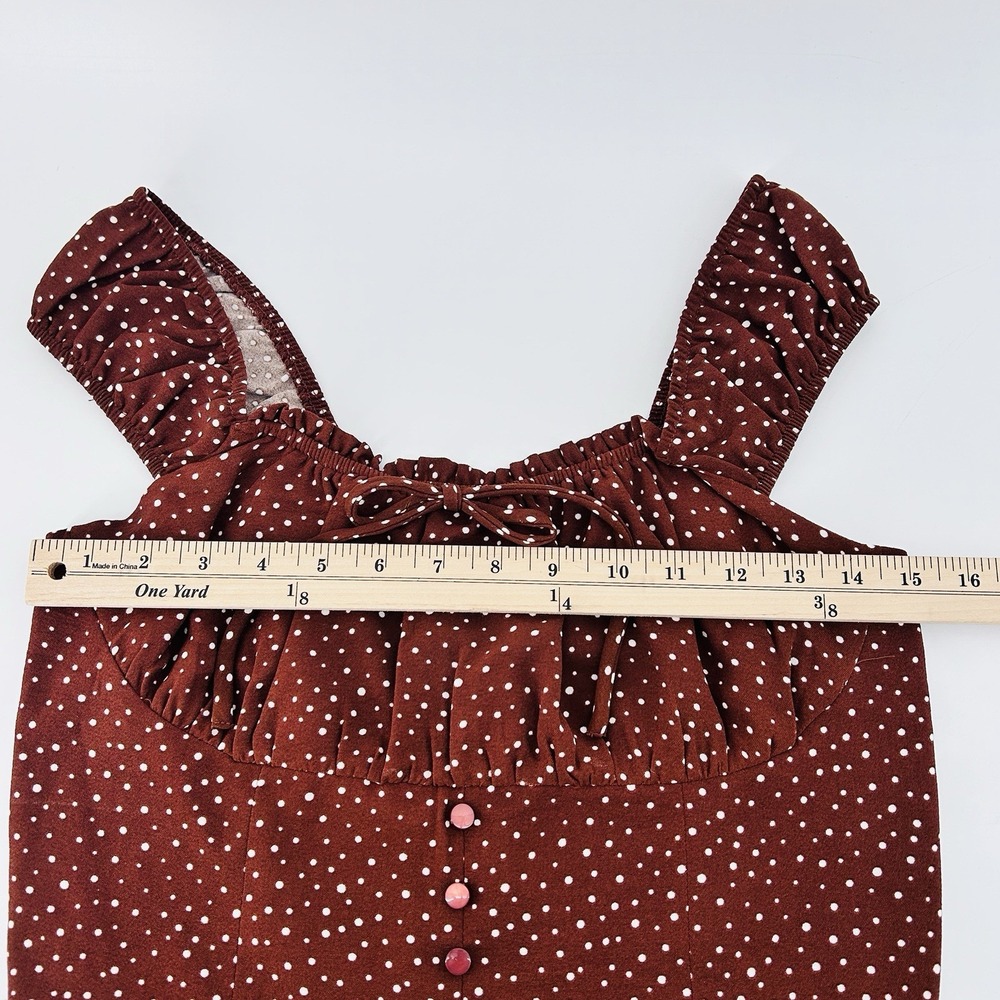 Coquette Milkmaid Crop Top M Brown Polka Dot‎ Corset Cottagecore Puff Sleeve - Picture 9 of 13